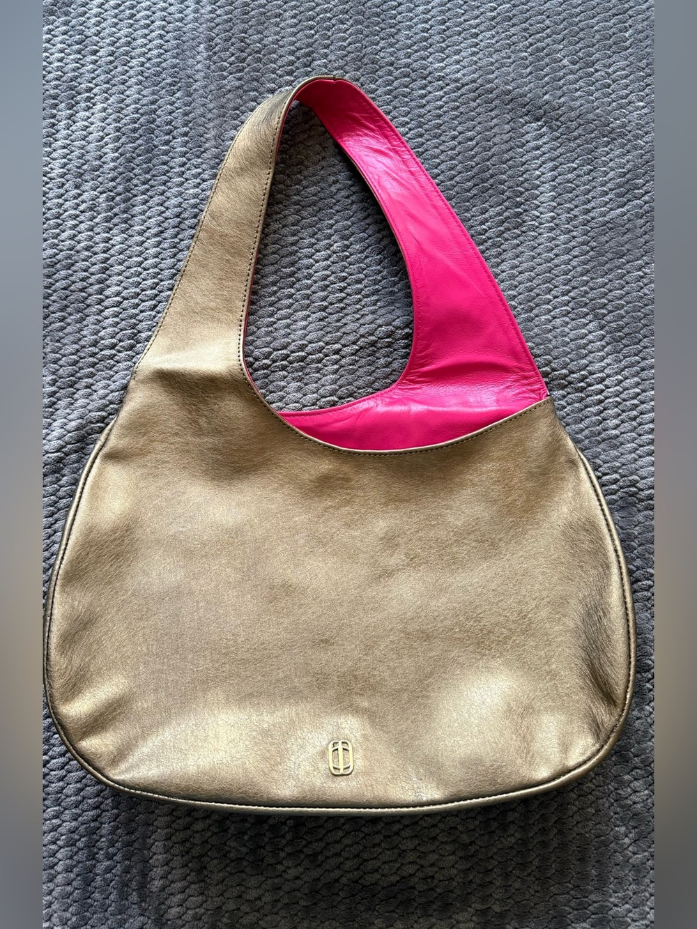 Anima Iris Metallic Gold Hobo with Hot Pink Lining